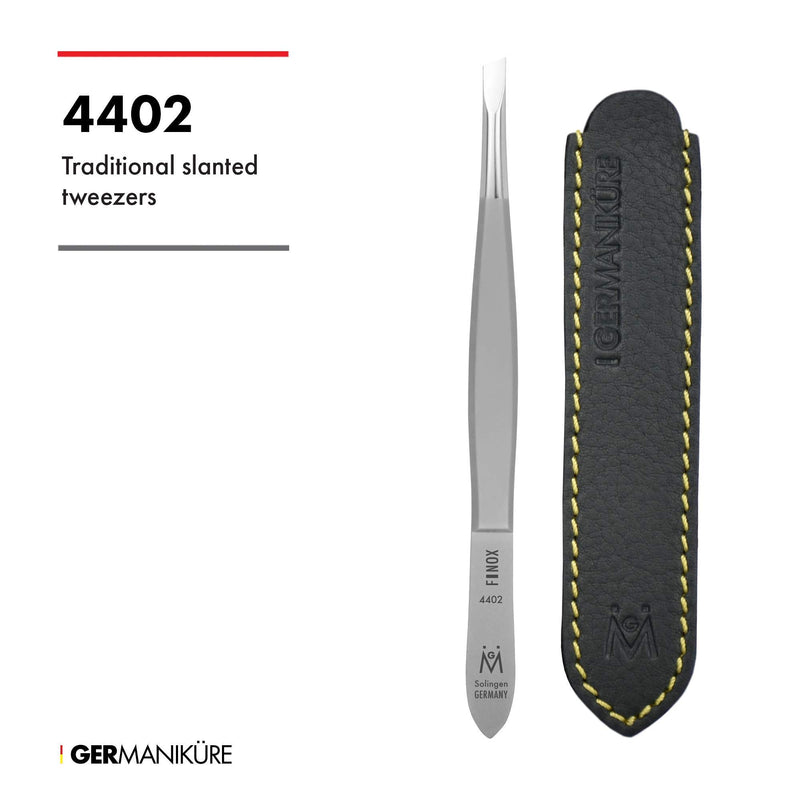 [Australia] - GERMANIKURE Professional Precision Slanted Tweezers - FINOX Stainless Steel in Leather Case - Ethically made in Solingen Germany - 4402 