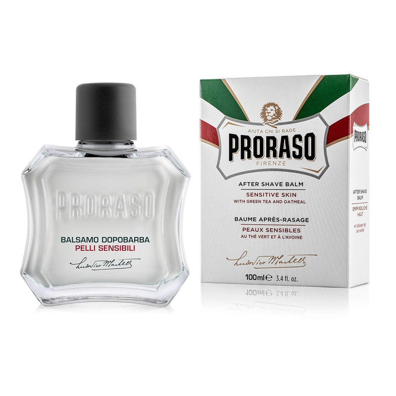 [Australia] - Proraso Aftershave Balm For Sensitive Skin, 100ml, Alcohol-Free Post Shave Balm with Oat and Green Tea Soothes and Protects Skin, Made in Italy, White 