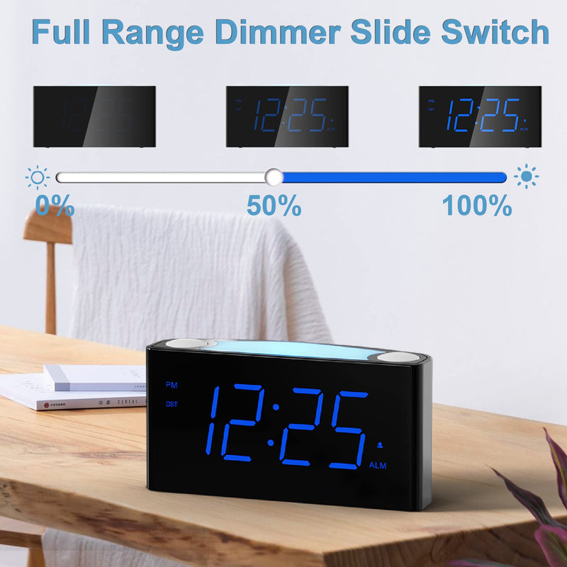 [Australia] - Digital Alarm Clock for Bedroom - 7 Color Night Light,2 USB Chargers,7.5" Large Number Screen & Slider Dimmer,12/24 H,Battery Backup,Easy Loud Electric Alarm Clock for Heavy Sleeper,Boy&Girl Kids Teen Blue Digits 