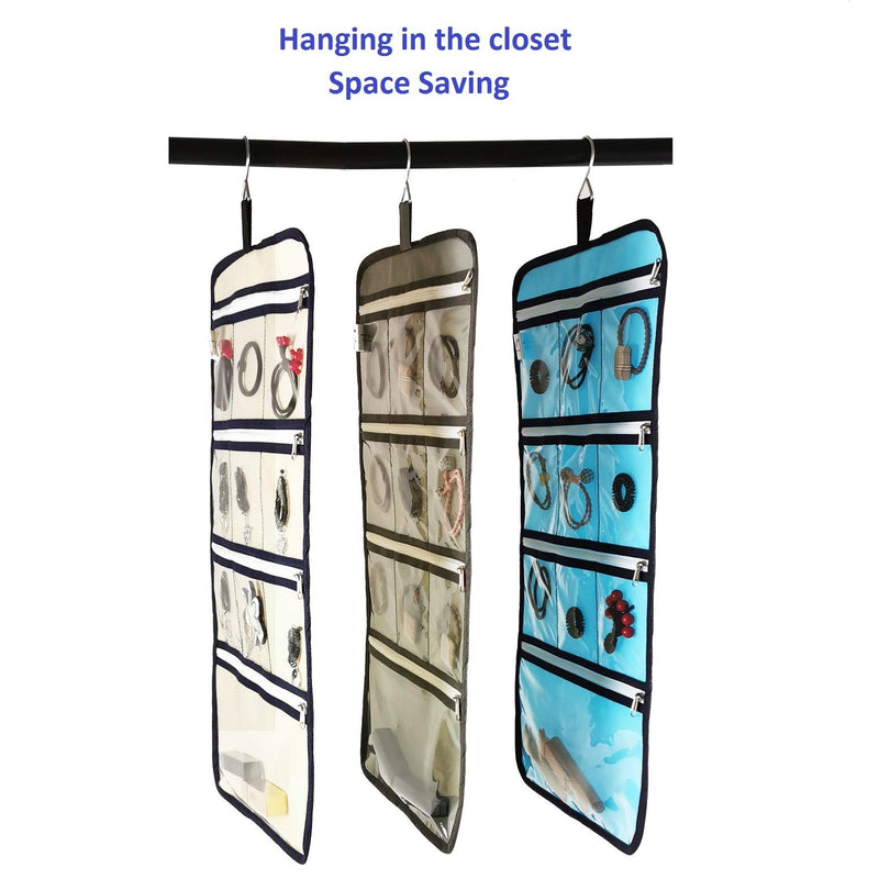 [Australia] - ANIZER Hanging Jewelry Organizer with 10 Zippered Clear Pockets for Travel Suitcase and Home Closet Jewelry Storage Bag (Blue) Blue 