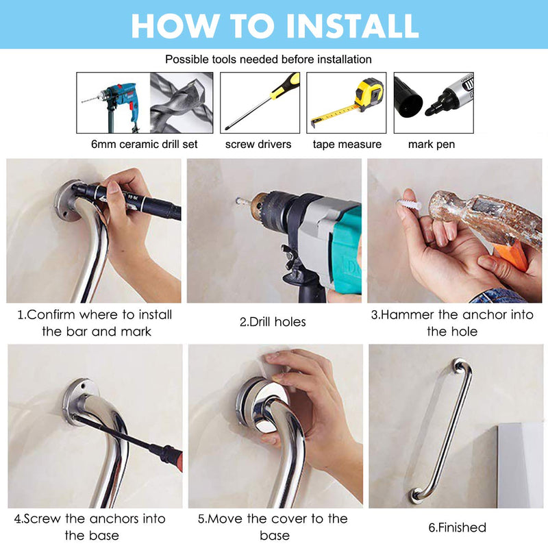 [Australia] - Bathroom Grab Bar Stainless Steel Bath Grab Shower Safety Handle Towel Holder for Kids Elderly Injured Bathroom Safety Aid 10 inch/25cm 10 inch/25 cm 