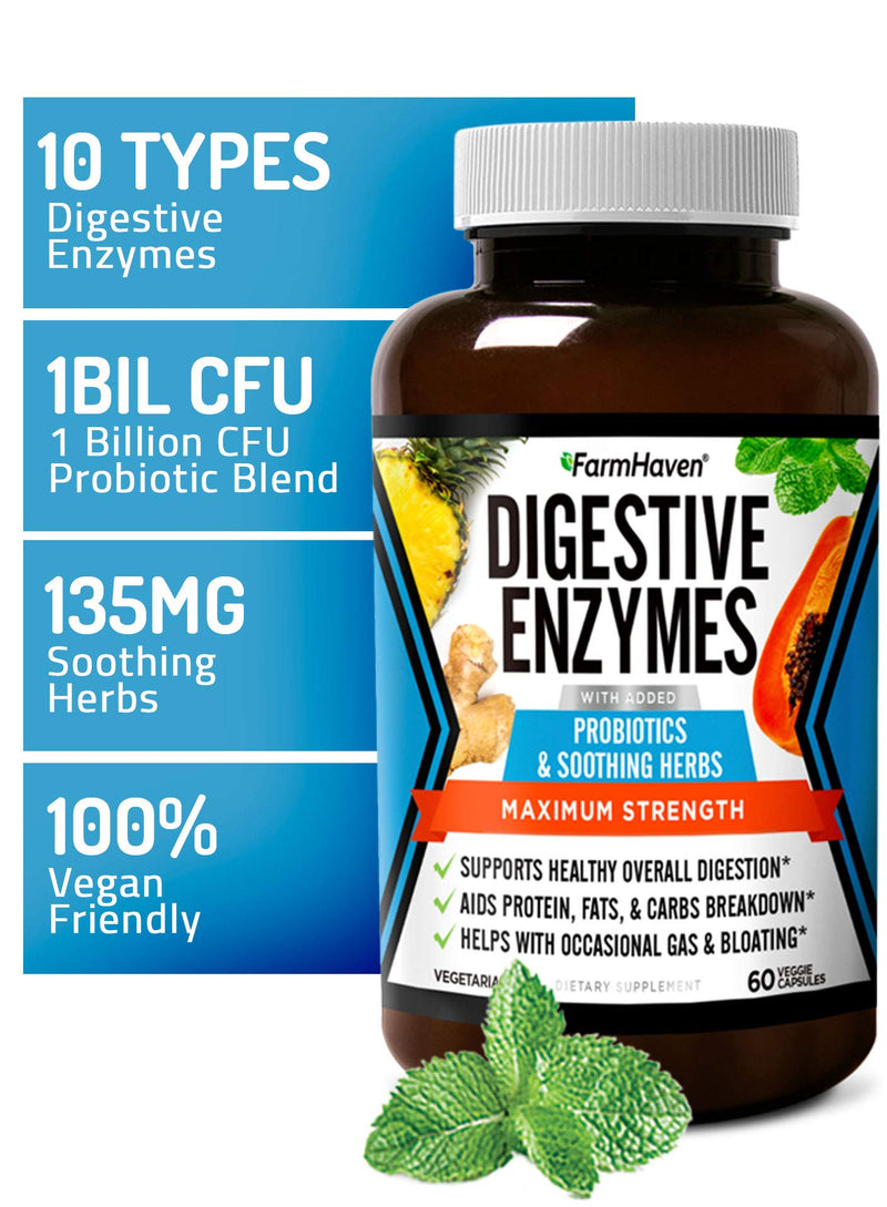 [Australia] - FarmHaven Digestive Enzymes with 18 Probiotics & Herbs | Papaya, Bromelain, Protease & More for Lactose Absorption & Better Digestion | Helps Bloating, Gas, Constipation | Vegetarian, 60 Capsules 