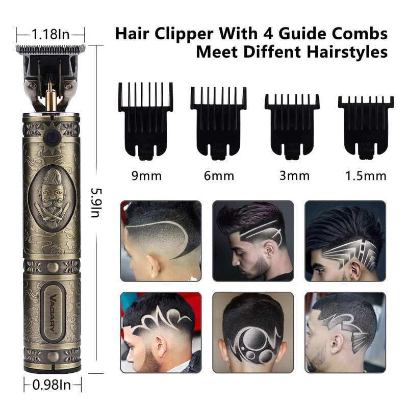 [Australia] - VAGARY Professional Electric Hair Clippers for Men,T Blade Beard Hair Trimmer,Clippers Cordless & Rechargeable Electric Shaver Haircut Clipper with Guide Combs,Home Barber Salon Set (Bronze) 