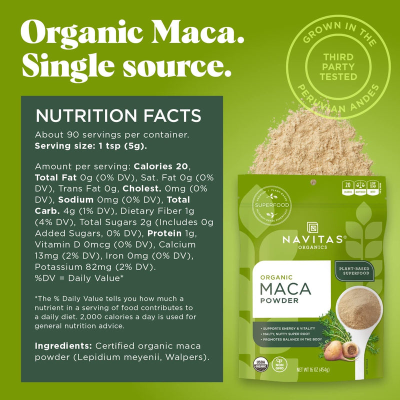 [Australia] - Navitas Organics Maca Powder, 16 oz. Bag, 90 Servings — Organic, Non-GMO, Low Temp-Dried, Gluten-Free 1 Pound (Pack of 1) 