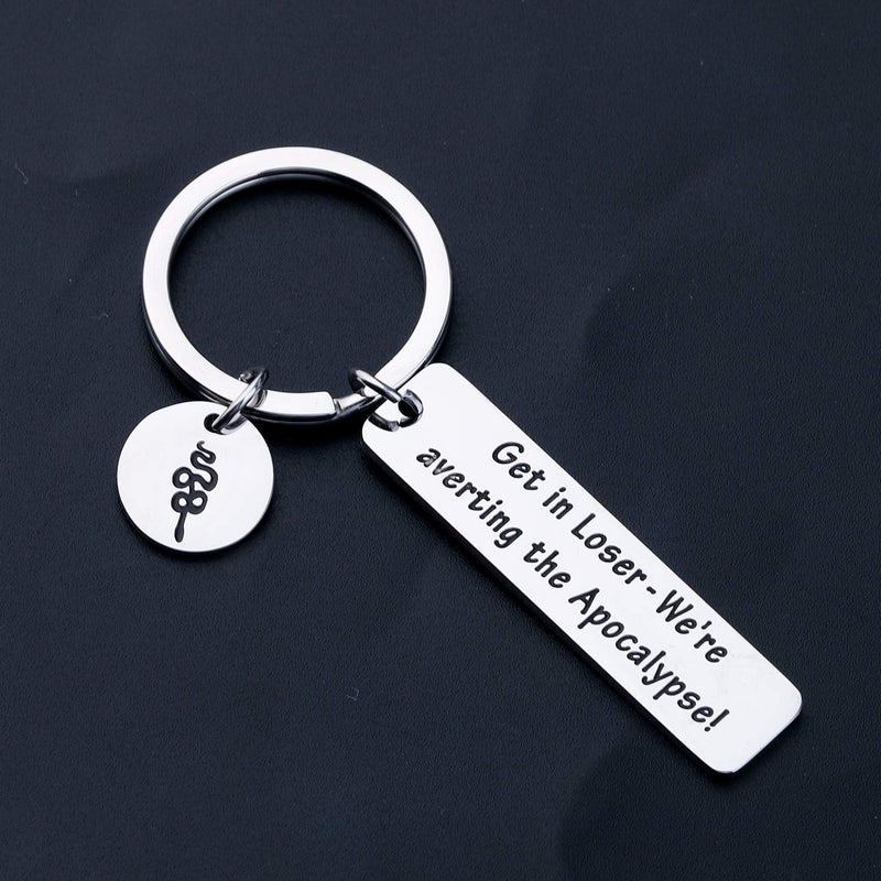 [Australia] - HOLLP Good Omens Gift Get in Loser We're Averting The Apocalypse Keychain Aziraphale and Crowley Gift for Good Omens Fans 