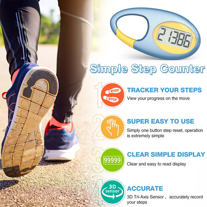 [Australia] - Simple 3D Step Counter, Walking Pedometer, Steps Tracker with Neck Lanyard / Carabiner for Men Women Teens Adults Seniors (Silver-White) Blue 
