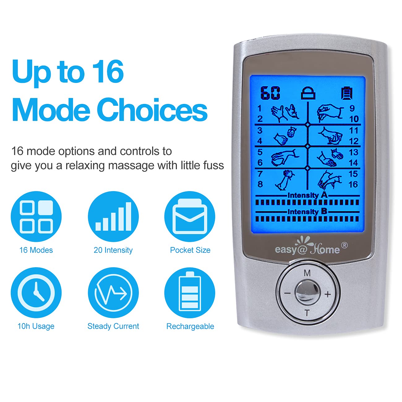 Easy@Home TENS Unit Muscle Stimulator - Electronic Pulse Massager, 510K Cleared, FSA Eligible OTC Home Use Handheld Pain Relief Therapy Device-Pain Management Machine Gift For Mom Dad - EHE009