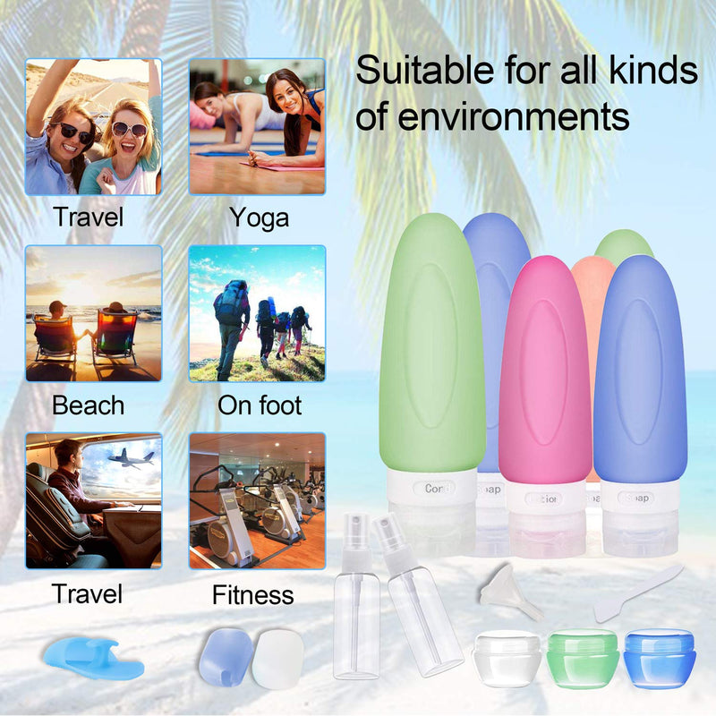 [Australia] - POLENTAT 17 Pcs Silicone Travel Bottles Set, TSA Approved Travel Size Containers for Toiletries for Shampoo Leak-proof Travel Accessories Containers with Tag 