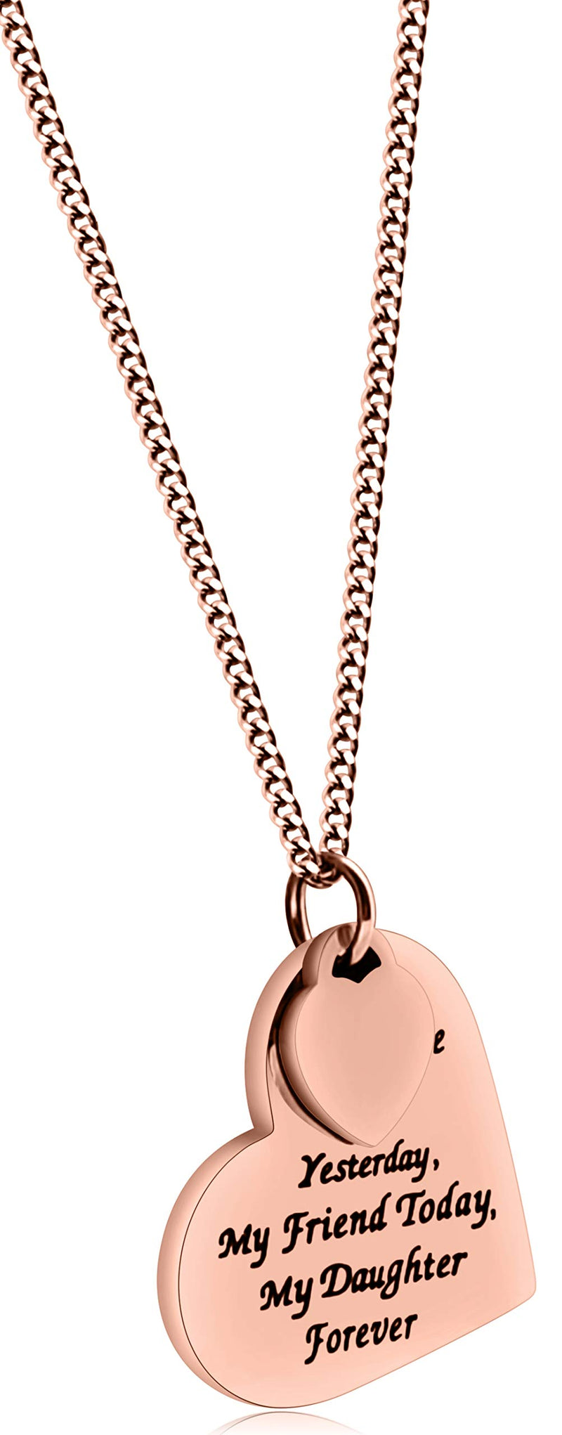 [Australia] - Daughter Gift from Mom or Dad - ''MY LITTLE GIRL YESTERDAY MY FRIEND TODAY MY DAUGHTER FOREVER'' Heart Pendant Necklace for Women & Teen Girls Rose Gold 