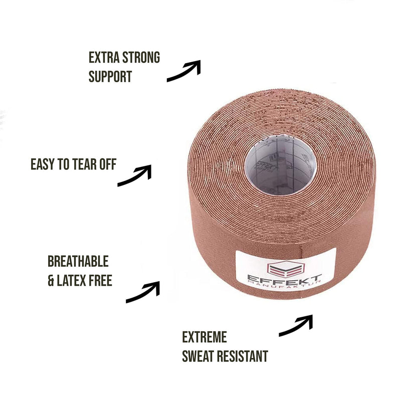 [Australia] - Effect Manufacture - (16ft x 2in) Roll - Kinesiology Tape - Kinesiotapes Waterproof & Elastic for Sports - Kinesiotape Physio Tape (Beige) 1 Roll Beige 