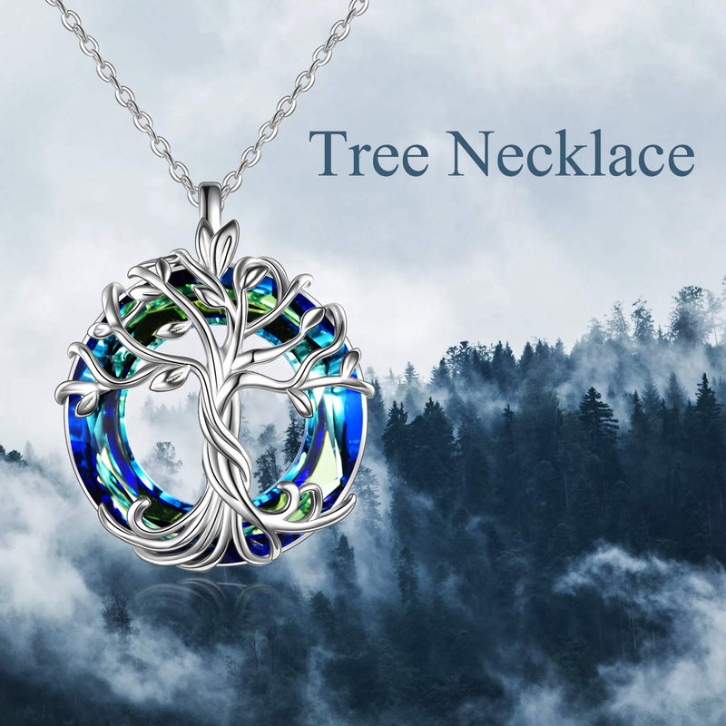 [Australia] - TOUPOP Tree of Life Necklace s925 Sterling Silver Family Tree Pendant Necklace Jewelry with Crystal Gifts for Women Teen Girls Birthday Christmas A-Tree of life-with blue circle crystal 