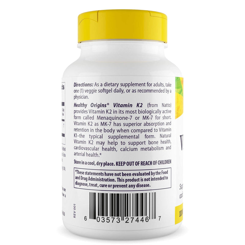 [Australia] - Healthy Origins Vitamin K2 As MK-7 Supplement, 100 mcg, 180 Count 180 Count (Pack of 1) 