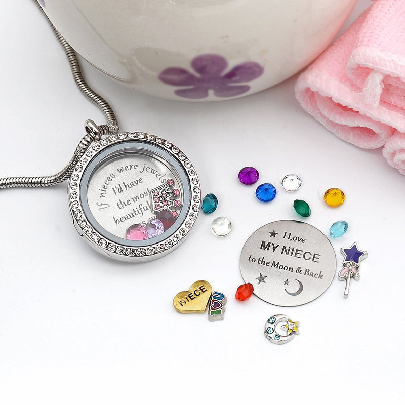 [Australia] - beffy Best Gifts for Niece Aunt, Floating Living Memory Locket Necklace Pendant with Charm & Birthstone for Women, Girls & Teen Girl NiecesAunt-C001 