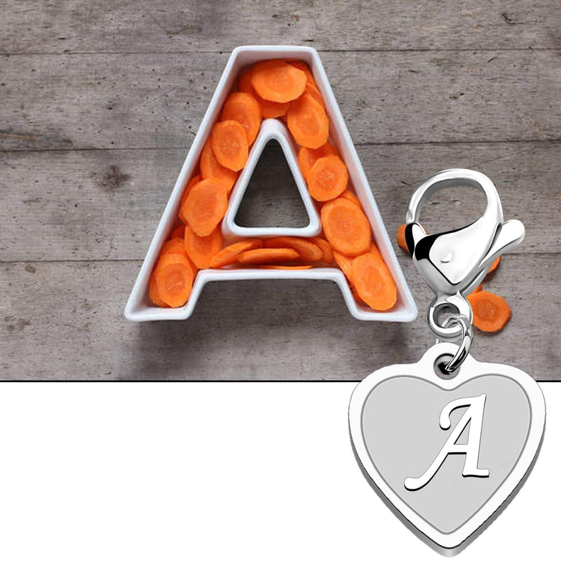 [Australia] - FAADBUK Initial Letter A-Z Alphabet Heart Charm for Bracelet Necklace Keychain Initial Stainless steel Clasp Clip on Charm 