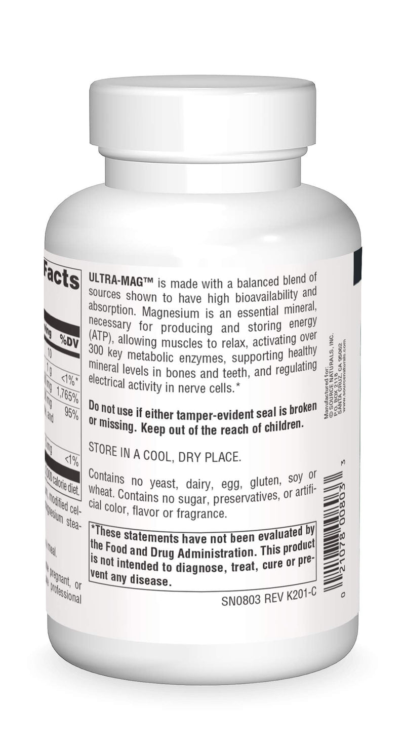 [Australia] - Source Naturals Ultra-Mag High-Efficiency Magnesium Complex - Maintains Muscle & Nerve Function - 120 Tablets 1 120 Count (Pack of 1) 
