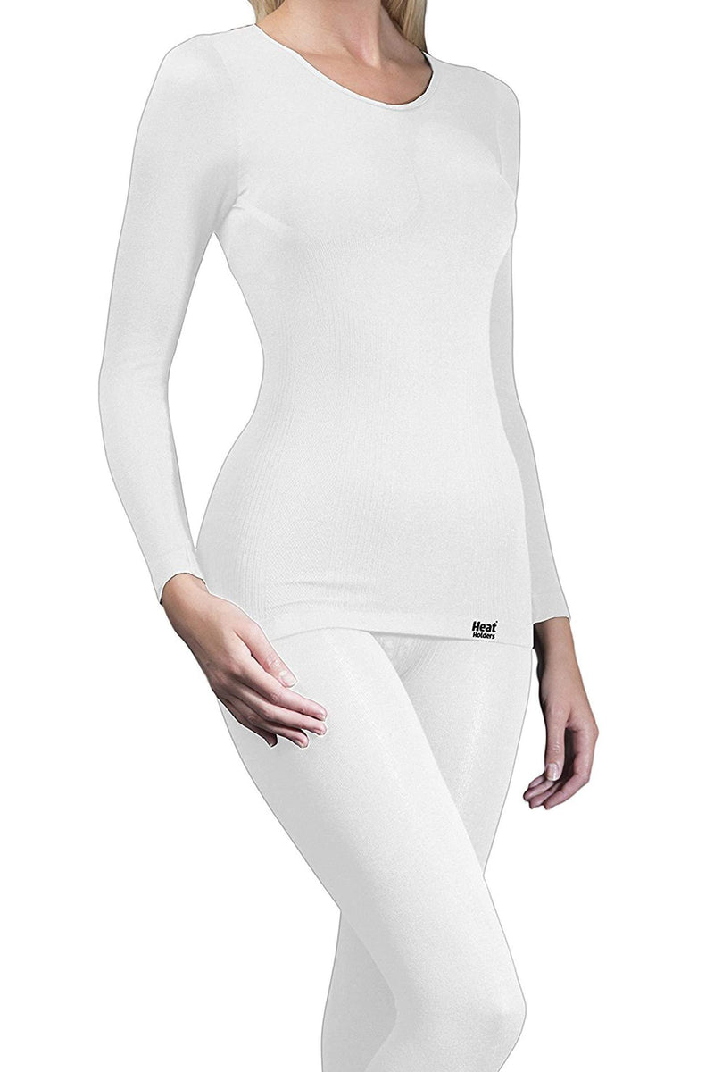 [Australia] - HEAT HOLDERS - Ladies Winter Warm Cotton Thermal Underwear Long Sleeve Top Vest S-M White 