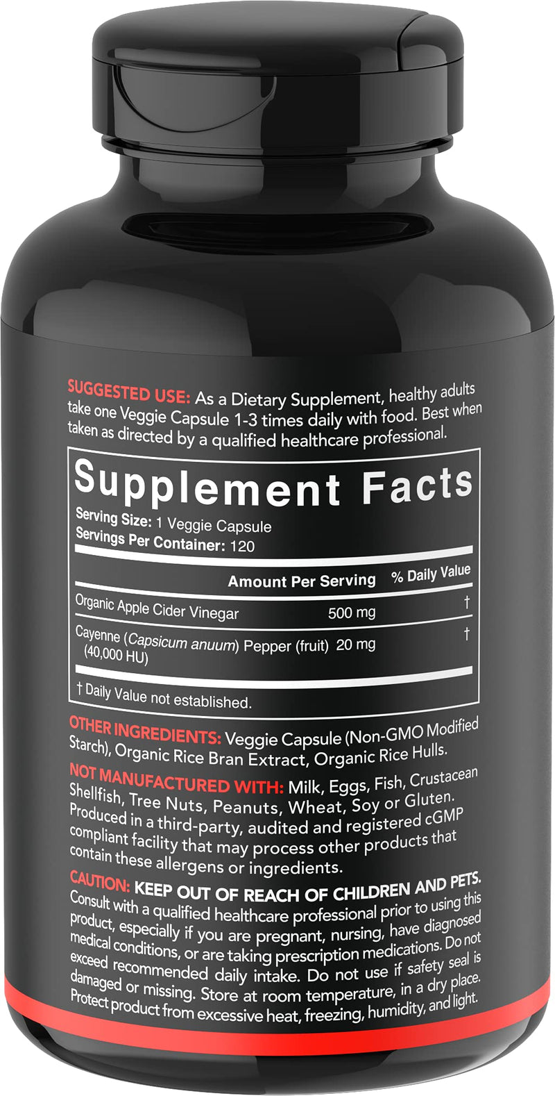 [Australia] - Apple Cider Vinegar Pills with Cayenne Pepper | Made from Organic Fermented Apple Cider | Non-GMO Project Verified & Vegan Certified (120 Veggie Capsules) 120 Count (Pack of 1) 