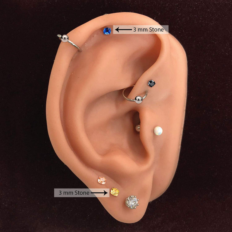 [Australia] - BodyJ4You Labret Stud Tragus Earring Set 16G CZ Crystal Surgical Steel Helix Monroe Jewelry Black Steel, Black CZ 