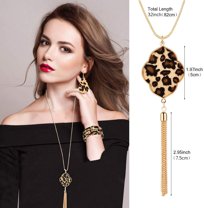 [Australia] - Filluck Leopard Jewelry Set Leopard Bracelets Leopard Print Earrings Leopard Print Necklace for Women Fashion Style A 