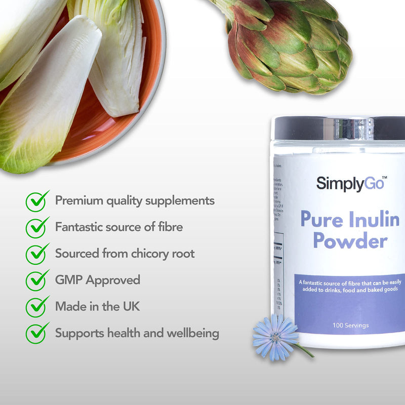 [Australia] - SimplyGo Pure Inulin Powder | 500g | 100 Servings | Great Source of Soluble Dietary Fibre | Prebiotic Supplement | Vegan Friendly | Resealable Tub for Ease 