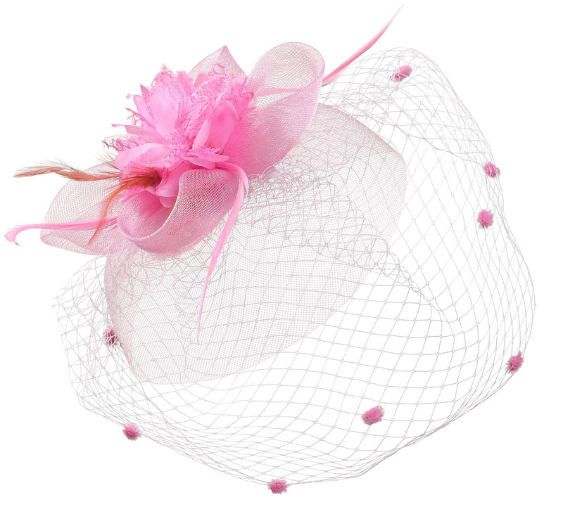 [Australia] - Cizoe Fascinator Hats for Women Tea Party Headband Kentucky Derby Wedding Flower Mesh Veil Fascinator A-pink 