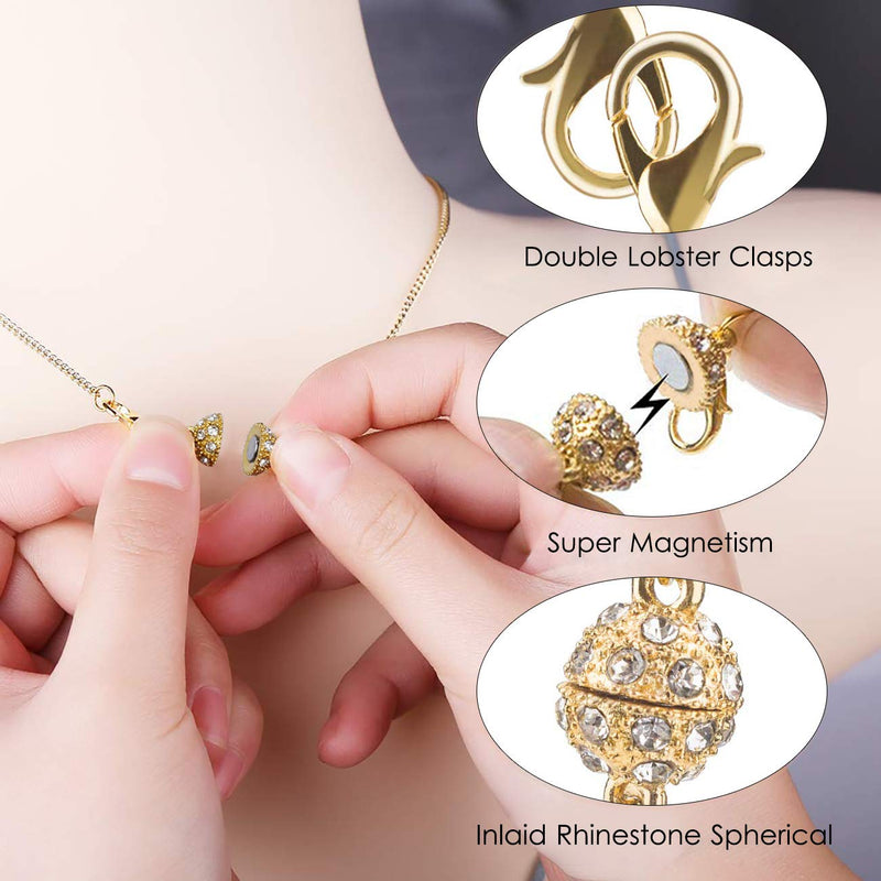 [Australia] - Magnetic Jewelry Clasps Magnetic Lobster Clasps for Necklace Bracelet Jewelry Making Rhinestone Ball Style, Cylindrical and Ball Tone (Gold and Silver) 12 Pieces 