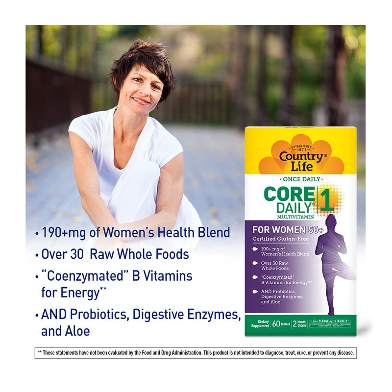[Australia] - Country Life Core Daily-1 for Women 50 Plus - 60 Tablets - 200+mg of Women's Health Blend - Over 30 Raw Whole Foods 