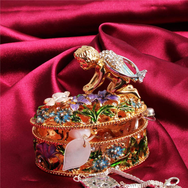 [Australia] - Waltz&F Angel flower box Hand-Painted Trinket Box Jewelrybox Figurine Collectible Ring Holder 