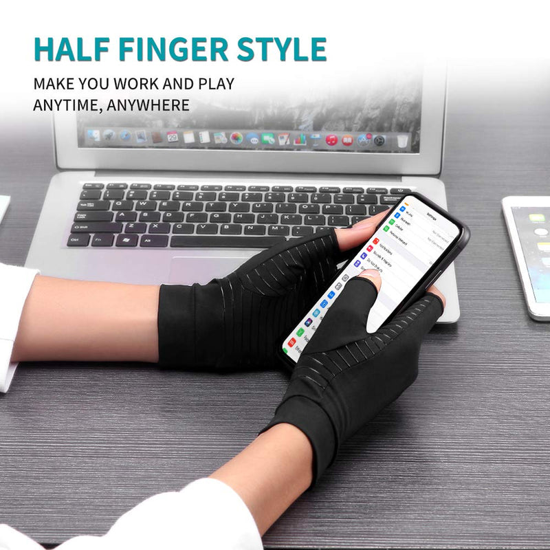 [Australia] - Ricbestlab Copper Compression Arthritis Gloves, Best Copper Infused Glove for Women and Men, Fingerless Compression Gloves, Pain Relief and Healing for Arthritis, Carpal Tunnel, 1 Pair, Black (Medium) Medium (1 Pair) 