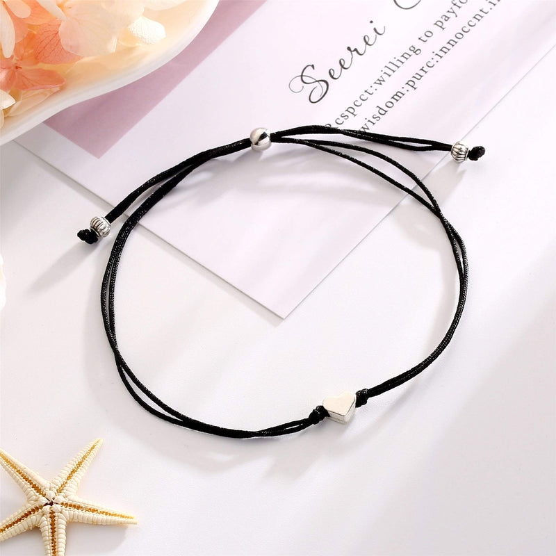 [Australia] - IEFLIFE Back to School Gifts for Women Girls, Mother Daughter Matching Bracelets First Day of School Gifts String Heart Compass Star Infinity Partners in Crime Bracelets Gifts for Friends Teacher A-1. Heart-black 