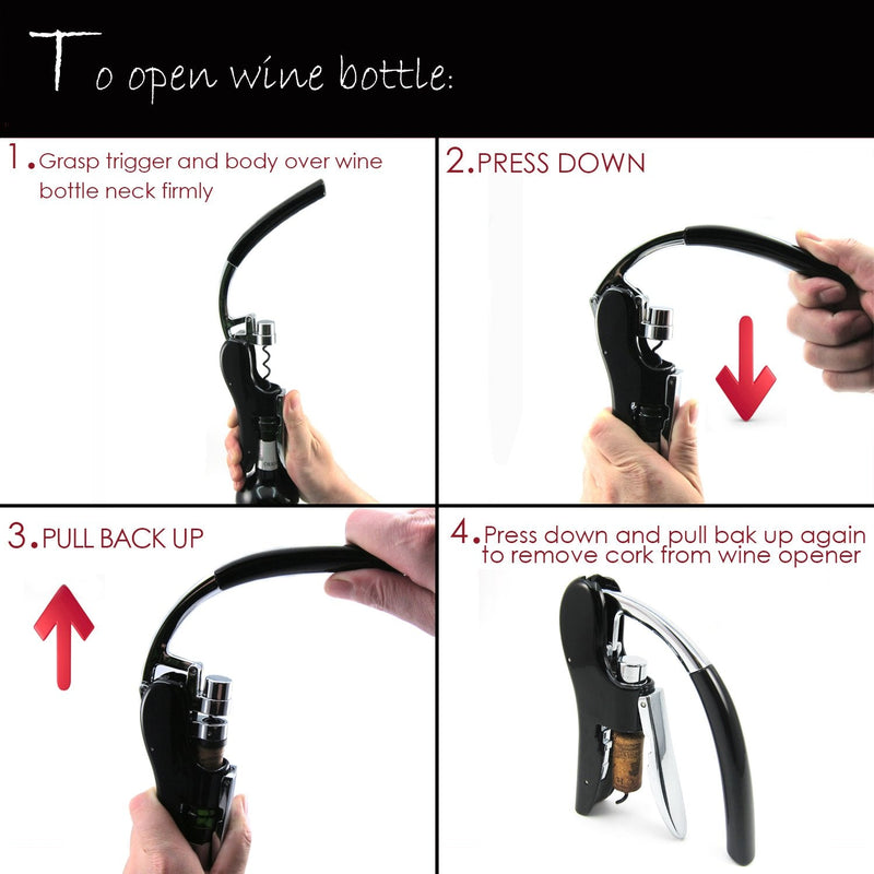 [Australia] - Best Utensils Professional Zinc Alloy Power Wine Opener Octopus Premium Rabbit Lever Corkscrew with Bonus Foil Cutter Waiter Bottle Openers Kit, Black 