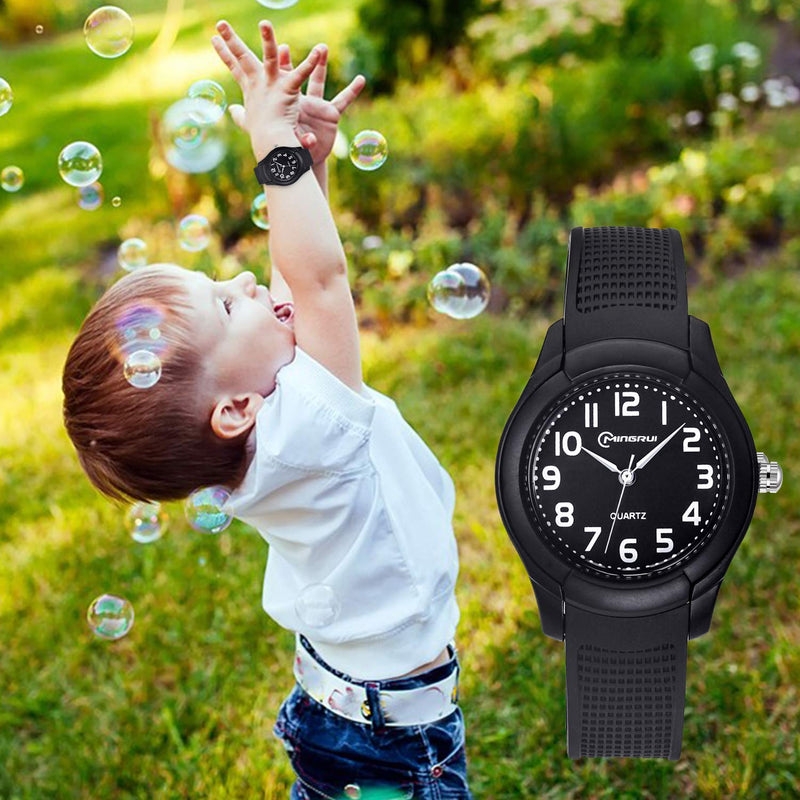 [Australia] - Kids Analog Watch for Girls Boys Waterproof Learning Time Wrist Watch Easy to Read Time WristWatches for Kids Black-8817 