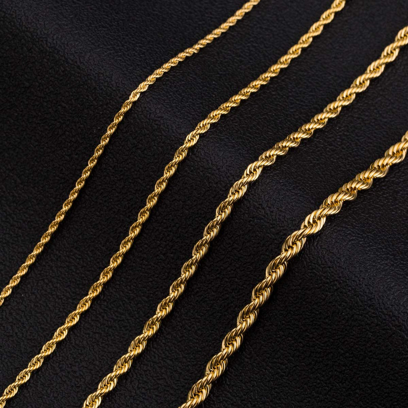 [Australia] - 18k Real Gold Plated Rope Chain 2.5mm 5mm Stainless Steel Men Chain Necklace Women Chains 16 Inches 36 Inches 16.0 Inches stainless steel, 2.5mm wide 
