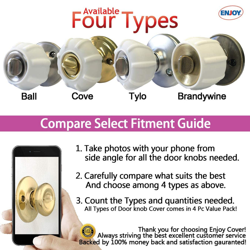 [Australia] - New Enjoy Cover - Door Knob Cover Grips Non Slip Arthritis & Senior Living Aids Grippy Easy Open Decorative. Simple Functional Effective Solution- 4 Pack (White, Cove) 