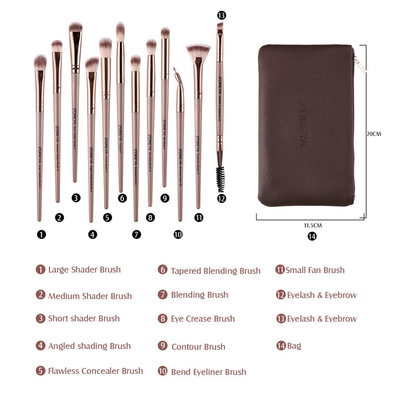 [Australia] - Zoreya Eye Makeup Brushes, 12 Pcs Professional Eye Brush Set Eyeshadow, Eyebrow, Blending, Fan, Eyelash Brushes Set With Carrying Bag(Champagne Gold) Champagne Gold 