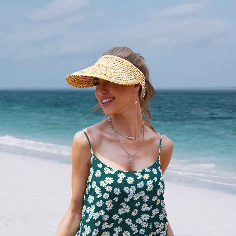 [Australia] - Sun Hats for Women, Straw Hats for Women, Beach Hats for Women, Straw Visors for Women, Made of Wheat Straw Visor 
