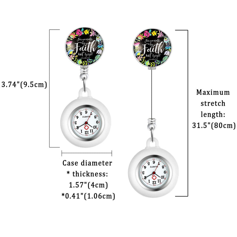 [Australia] - 1-3 Pack Retractable Nurse Watch Clip On with Secondhand Stethoscope Lapel Fob Doctor Nurse Watch Flower Vintage Silicone Cover for Women and Men white 