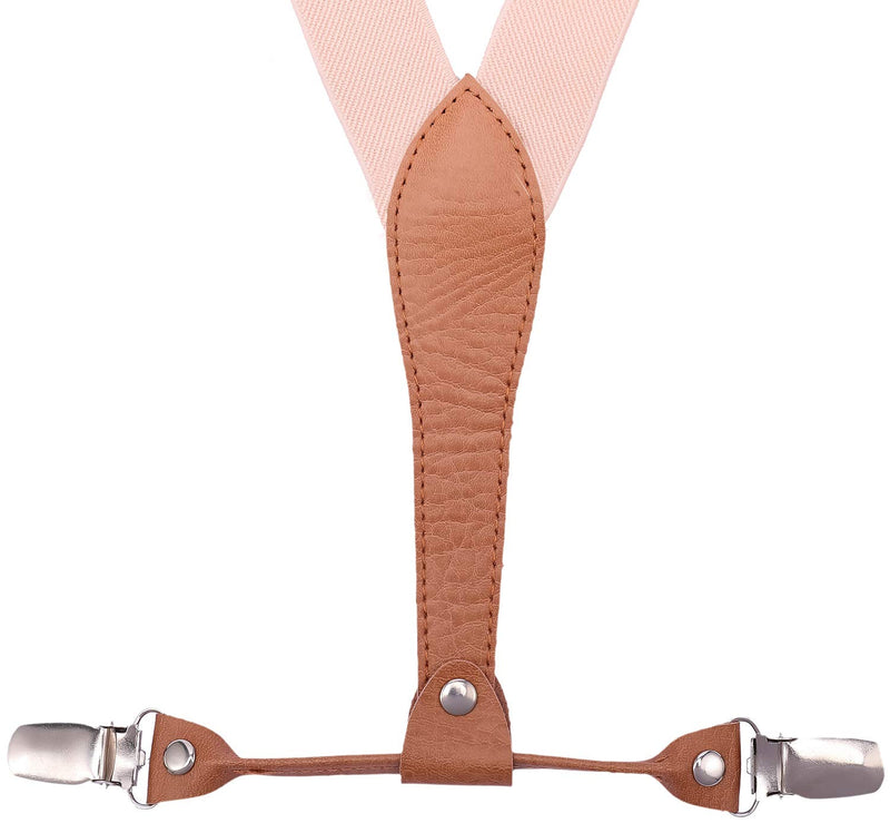 [Australia] - WDSKY Mens Boys Suspenders and Bow Tie Elastic with Leather Y-Back 47" adults Light Pink 