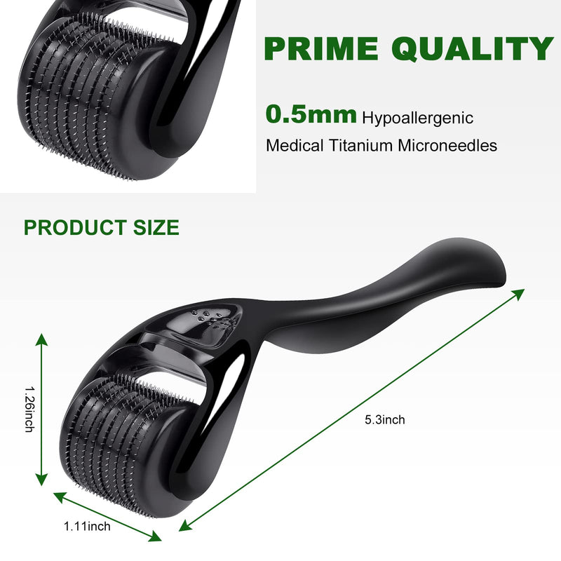 [Australia] - URAQT Derma Roller, 0.5mm Beard Roller, Titanium Micro Needling Roller for Men and Women, Beard Growth Roller for Stimulate Hair Growth, Facial Skin Care, Scar Removal 0.5mm-Black 
