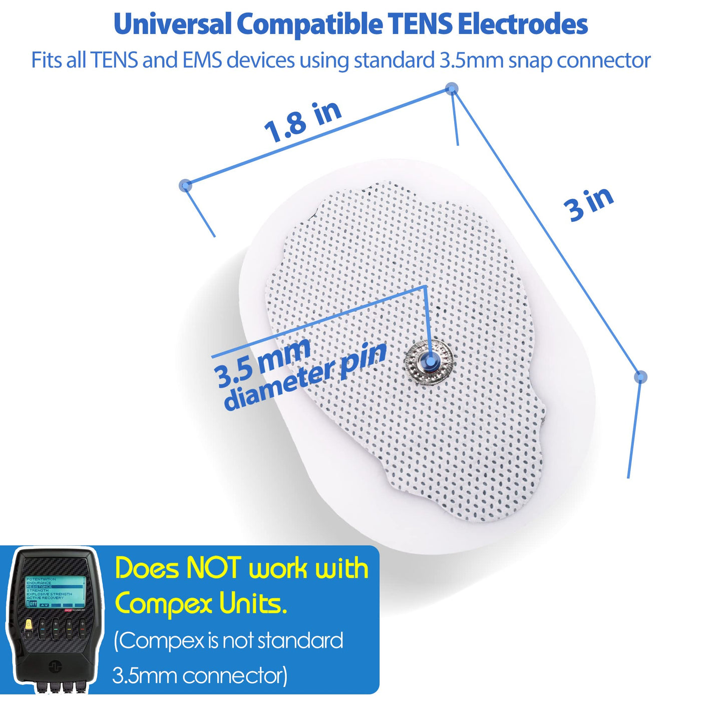 Discount TENS, Compex Easy Snap Compatible TENS Electrodes, 8 Premium  Replacement Pads for Compex TENS Units. (2 inch x 2 inch)