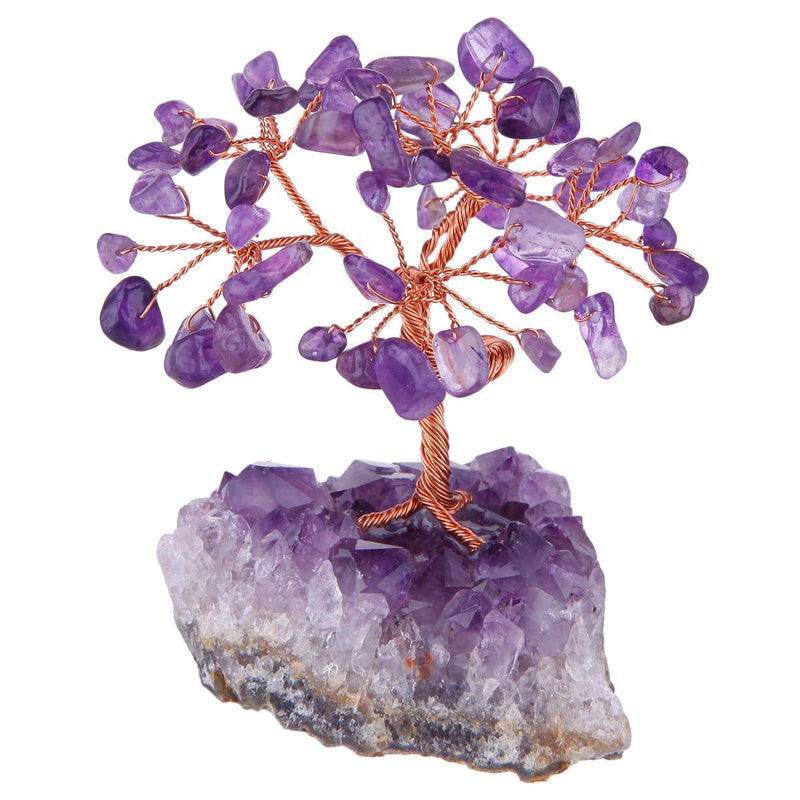 [Australia] - mookaitedecor Natural Amethyst Money Tree,Gemstone Feng Shui Ornaments Healing Crystal Tree Figurines,Amethyst Rough Stone Cluster Base 01#-purple 