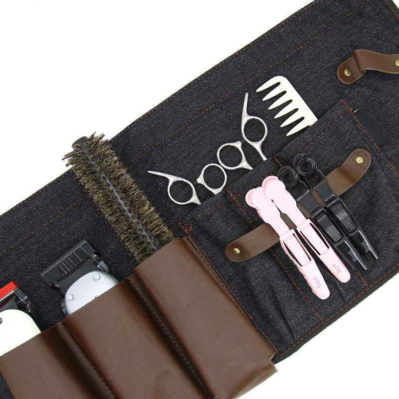 [Australia] - Hair Stylist Tool Belt, Salon Hairdresser Barber Hair Tool Belt Bag-Denim Fabricas and Real Leather 