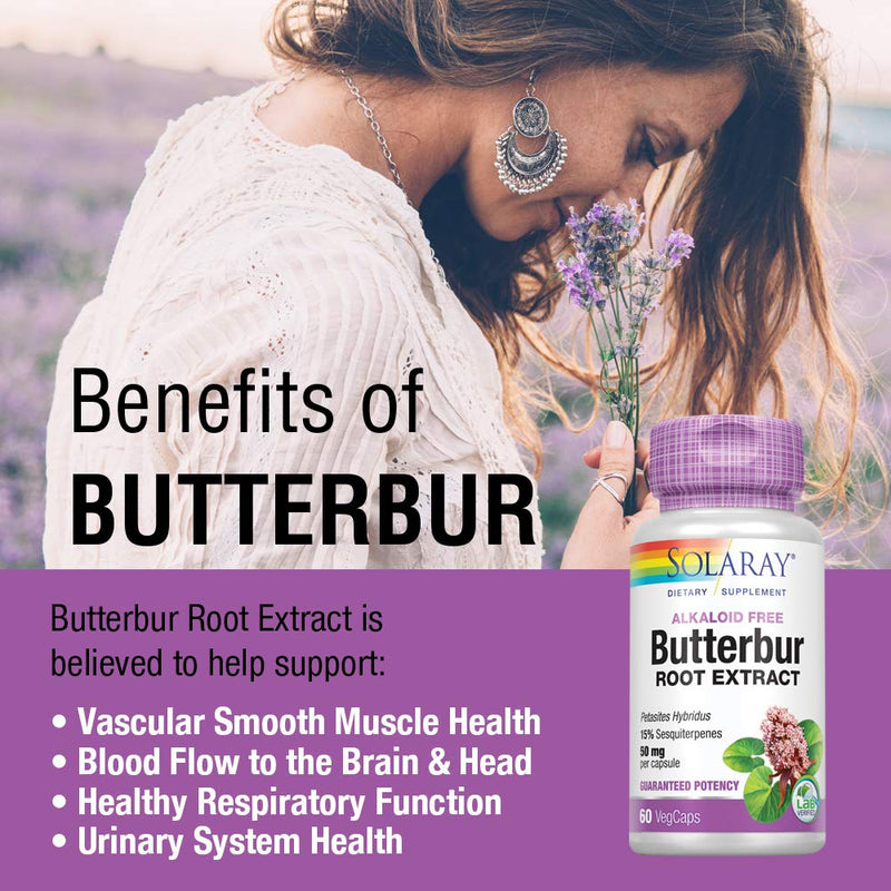 [Australia] - Solaray Butterbur Root Extract 50mg | Support for Healthy Vascular Smooth Muscle, Blood Flow, Respiratory Function & Urinary System Health | 60ct 