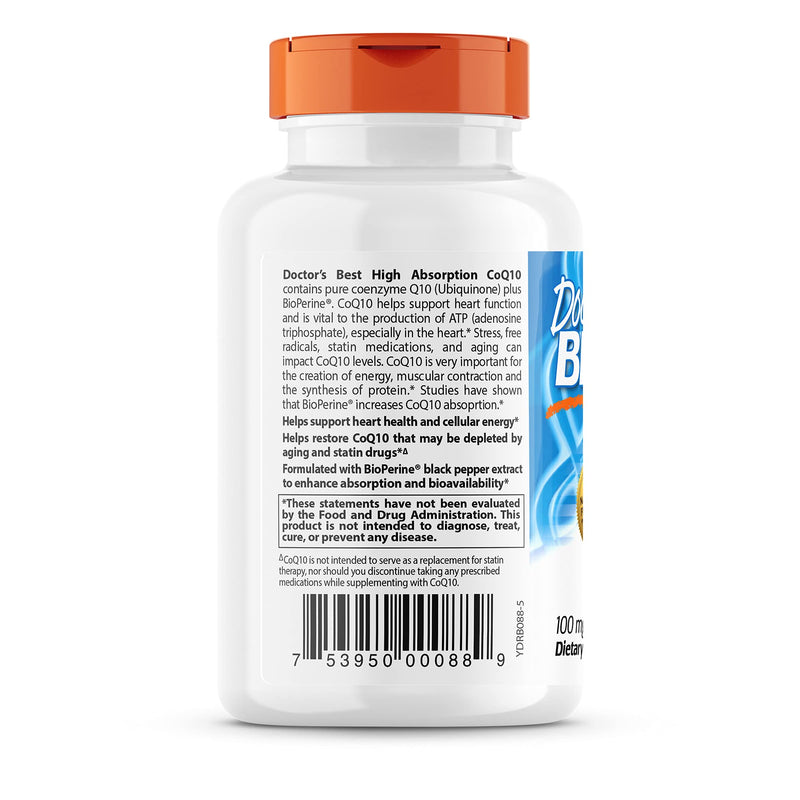 [Australia] - Doctor's Best High Absorption CoQ10 with BioPerine, Gluten Free Naturally Fermented, Heart Health & Energy Production, 100 mg, 60 SoFtgels 