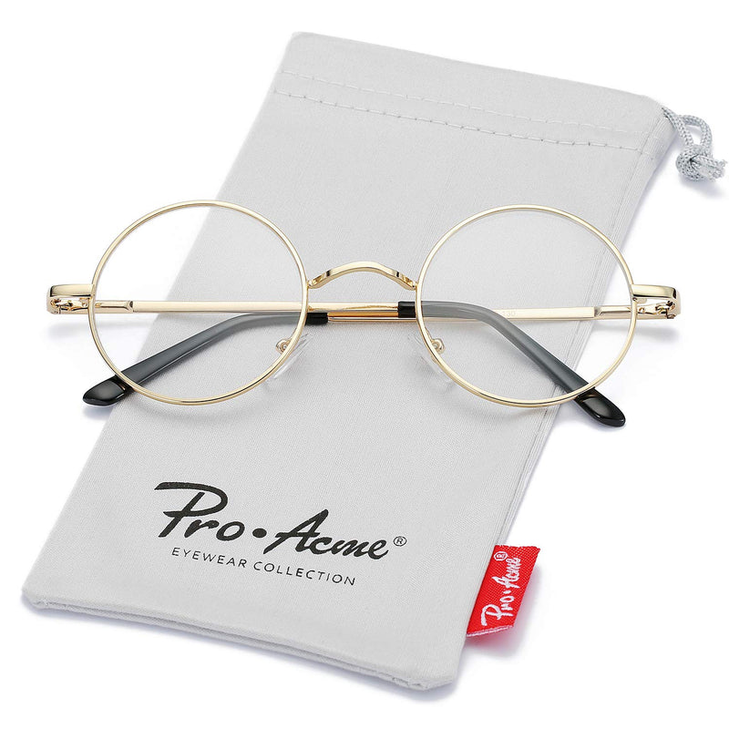 [Australia] - Pro Acme Non Prescription Clear Lens Glasses Retro Small Round Metal Frame 01 Blue Light Blocking Glasses - Gold 46 Millimeters 