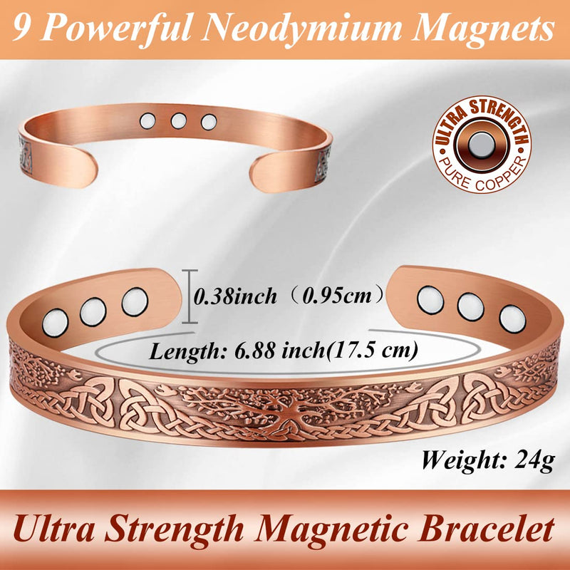 [Australia] - Cigmag 9X Lymphatic Drainage Copper Magnetic Bracelet for Women 99% Solid Pure Copper Ultra Strength Magnet Adjustable with Gift Box(Copper Tree of Life Pattern) Tree of Life Copper 