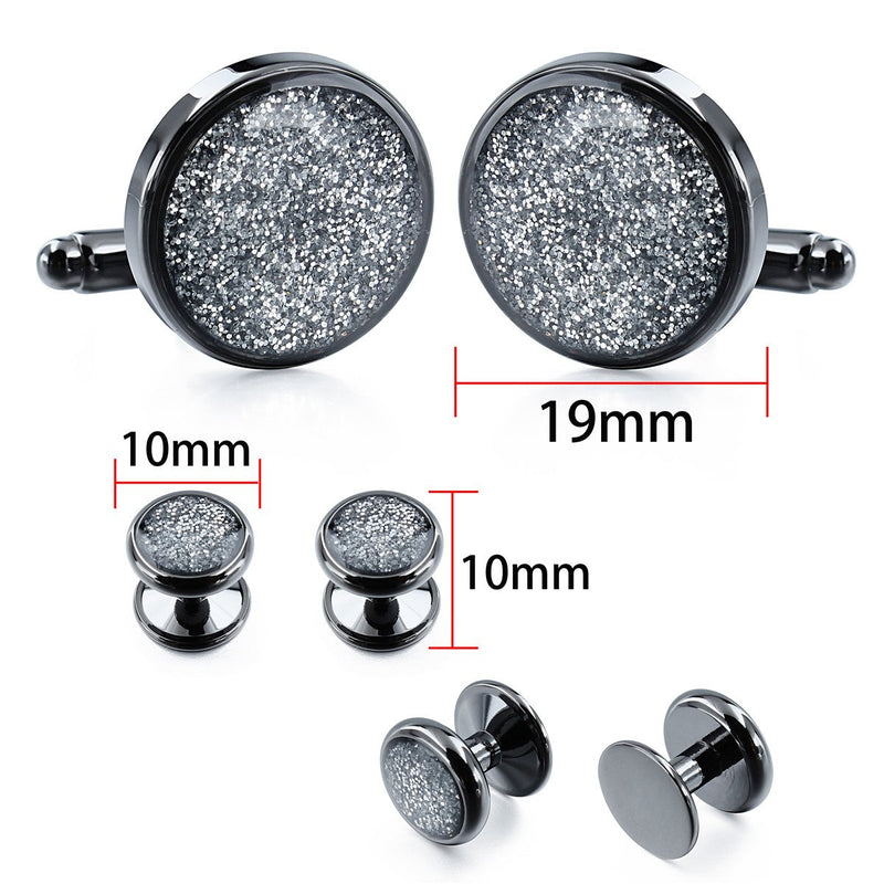 [Australia] - HAWSON Cufflinks and Tuxedo Studs Set for Mens Diamond dust Cufflinks - Business Gift Wedding Party Accessories… cufflinks and studs set Black 