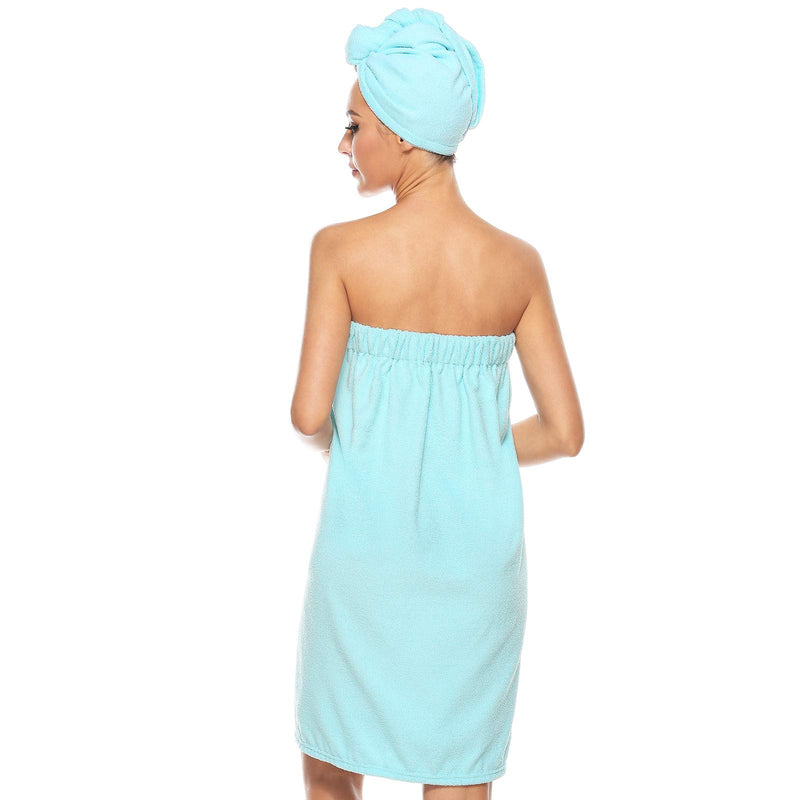 [Australia] - Orrpally Women Bath Wrap Spa Towel & Hair Towel Terry Cloth Towel Wrap Adjustable Bathrobe Blue Small-Medium 