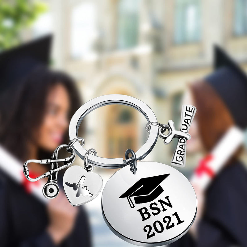 [Australia] - LQRI BSN 2021 Keychain BSN Bachelor of Science Nursing Gifts Medical Caduceus Class of 2021 Graduates Gift 