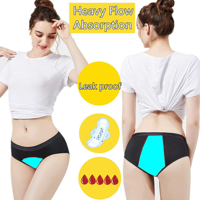 [Australia] - ZVZK Period Panties Heavy Flow 30ML Women Absorbent Leak Proof Panty Pants Menstrual Underwear Briefs Hipster Black 3 Pack L 